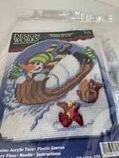 Design Works Plastic Canvas Kit Wall Decor 3161 Christmas Sledding Snowman