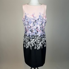 Tahari ASL Pink/Black Floral Sleeveless Sheath Dress Womens Sz 12 Wedding Guest