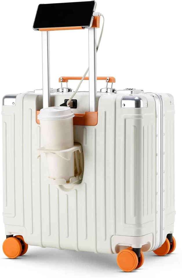 Bagagem de mão com moldura de alumínio 18"/20"/24" com porta USB suporte para telefone - Imagem 2 de 4