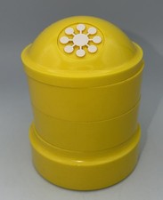 Vintage 70s Sum Tara Yellow Plastic Swivel Desk Organizer Atomic Starburst