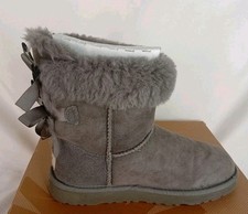 UGG Australia Kids Size 4 Bailey Bow II Gray Suede Sheepskin Boots