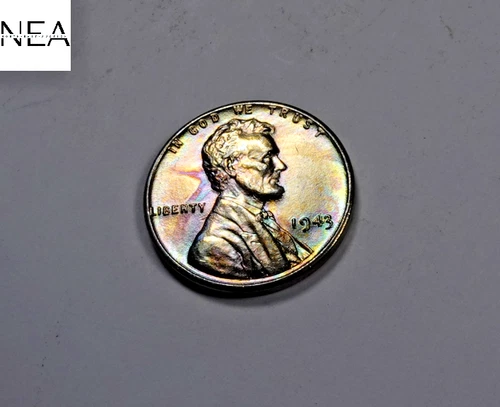 1943 Steel Lincoln Wheat Penny Cent ~ Gem BU Rainbow Toned  ~ ZW466