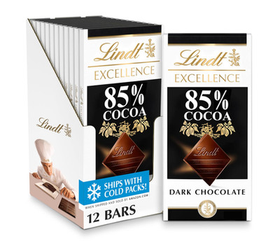 Lindt EXCELLENCE 85% Cocoa Dark Chocolate Bars, 3.5 oz, 12-Pack