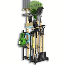 Heavy Duty Garden Tool Organizer Rack with Hooks – Metal Yard Storage Stand for 