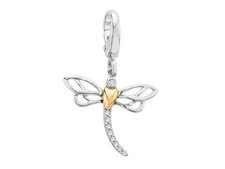 Finecraft Dragonfly Charm with Diamonds in Sterling Silver & 14K Yellow Gold