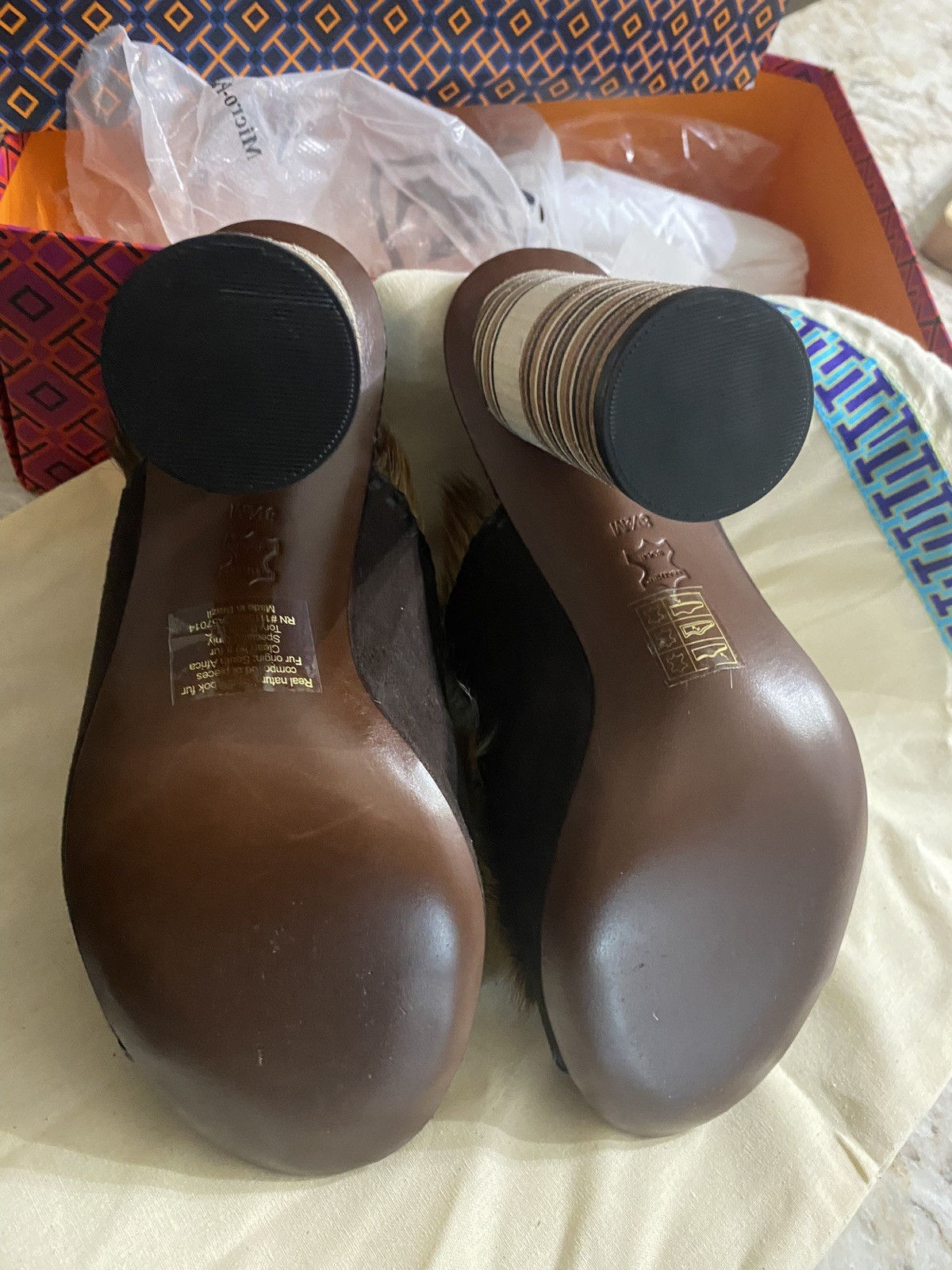 Tory Burch Mules Phoenix Mule Block Heels Feather Slip On Size 8 M Women's Shoes thumbnail 3