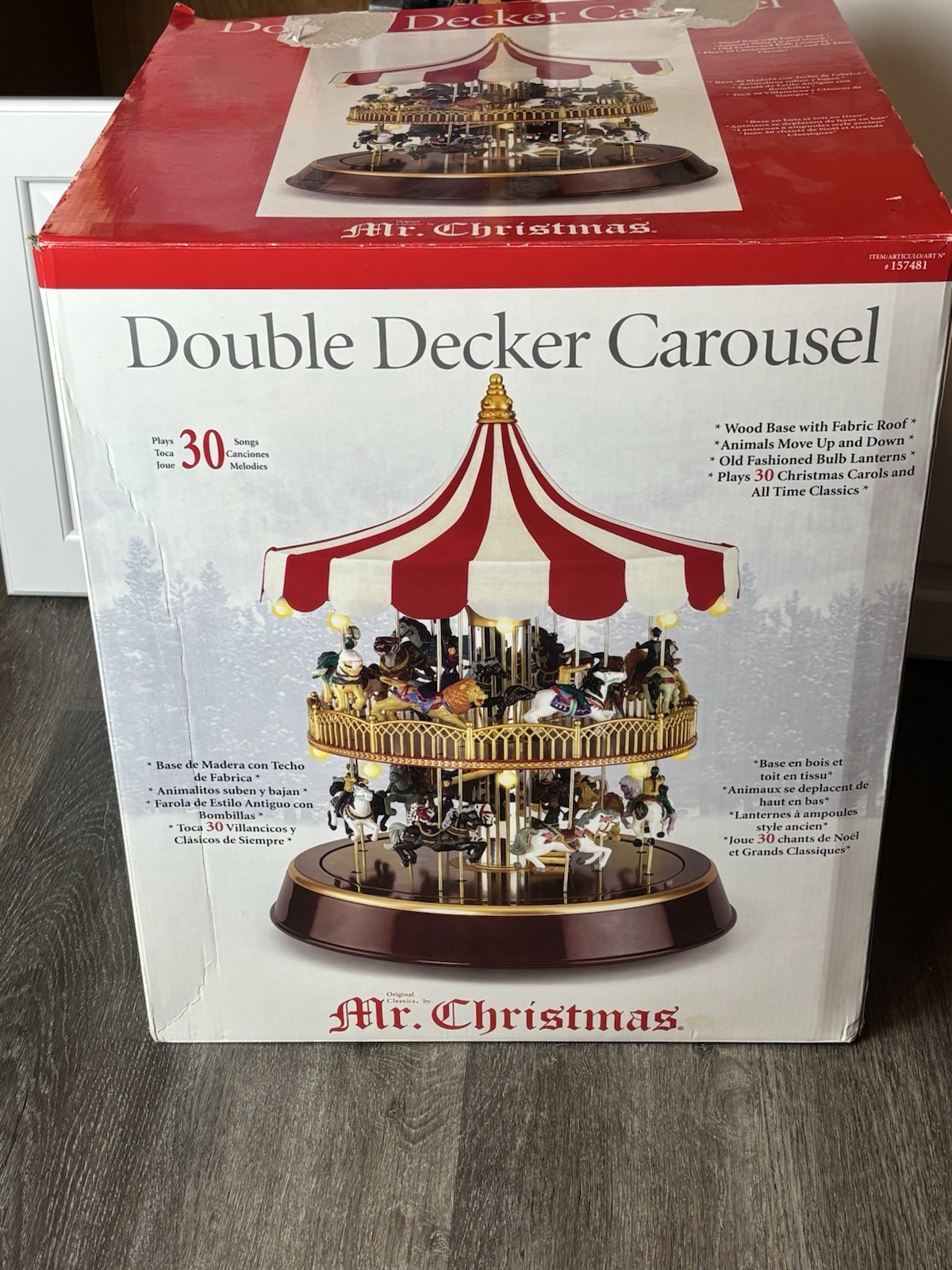 Mr. Christmas Animated Double Decker Carousel Lights Up, Spins And Plays30 Songs