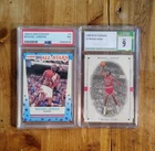 2 Card 1989 Fleer Sticker Michael Jordan #3 PSA 7 & 1998-99 SP Authentic CSG 9