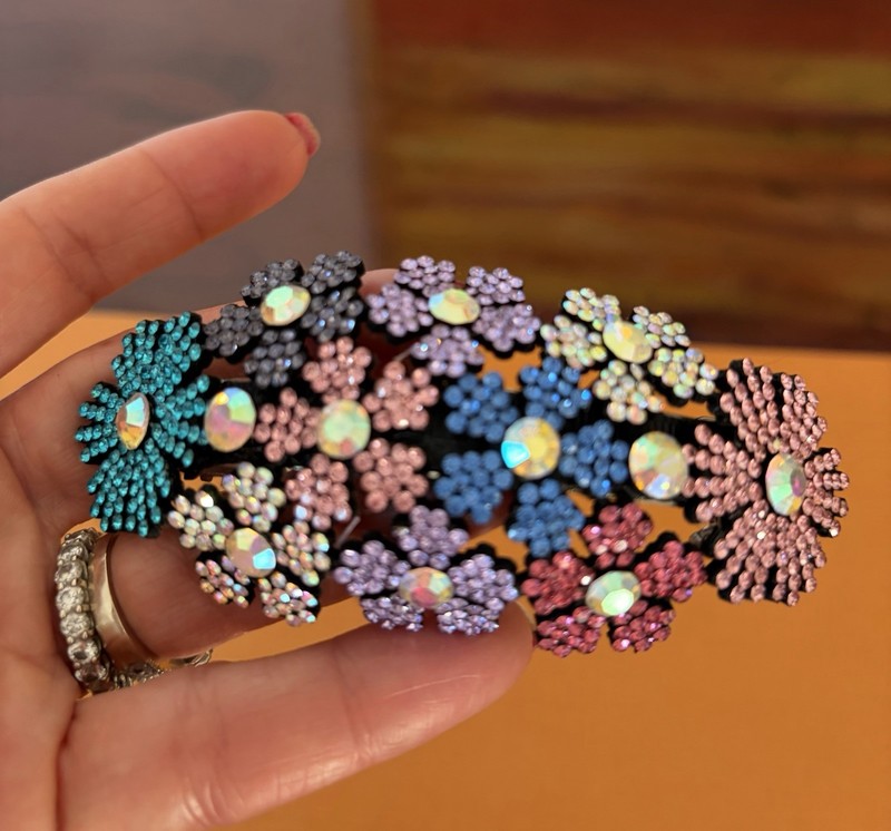 Medusa Swarovski Multi-Pastel Jeweled Flowers Crystal Hair Barrette Incredible!