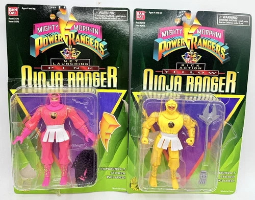 Vtg 95 Bandai YELLOW NINJA RANGER + PINK NINJA RANGER (2pc Set) Action Figures