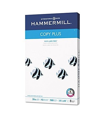 HAMMERMILL COPY PLUS PRINT PAPER 92 BRIGHT 20LB 8 1/2 X 14 500/RM 105015 - WHITE