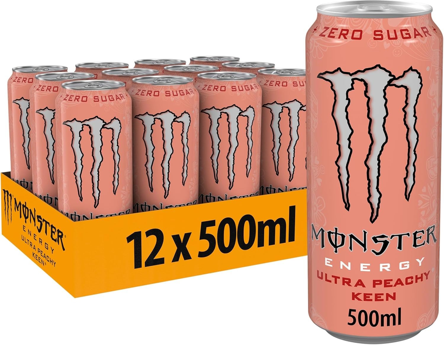 Monster Energy Drink Ultra Peachy Keen Zero Sugar 500ml (Pack Of 12)