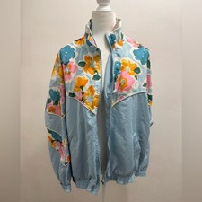 Vintage Solare Sporta Floral Blue Jacket/Windbreaker Size XL EUC