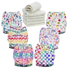 Mama Koala 3.0 Cloth Diapers for Babies, 6 Pack One Size Washable and Reusable P