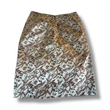 Betsey Johnson Skirt Pencil Brocade Vintage 90s Tan Gold Asian Print Fits S 4