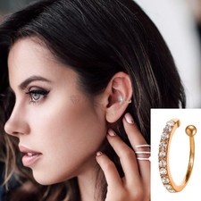 Sterling Silver Gold Hinged Ear Cuff Cartilage Clipon Non Piercing Earrings 1pc