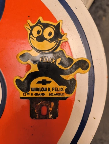 Vintage Chevrolet Sign - Gas Felix Auto Porcelain License Plate Topper