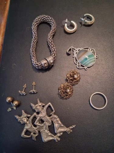 Sold to Taco Vintage Lot of sterling ? and costume jewelry mixed pins,earrings,