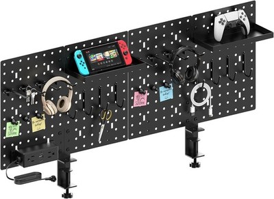 Set Desk Organizer and Storage Pegboard with Charging Station, Gaming Standing O
