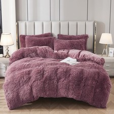 Faux Fur Velvet Fluffy Bedding Duvet Cover Set Down Comforter Quilt Cover wit...