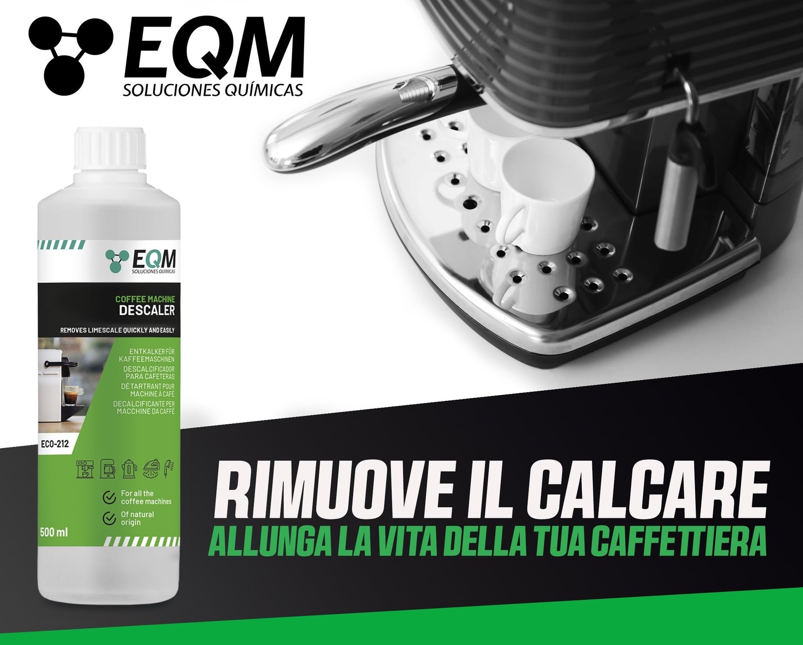 EQM ECO 212 Decalcificante Macchina Caffè 500ML Anticalcare Universale 100% foto 3