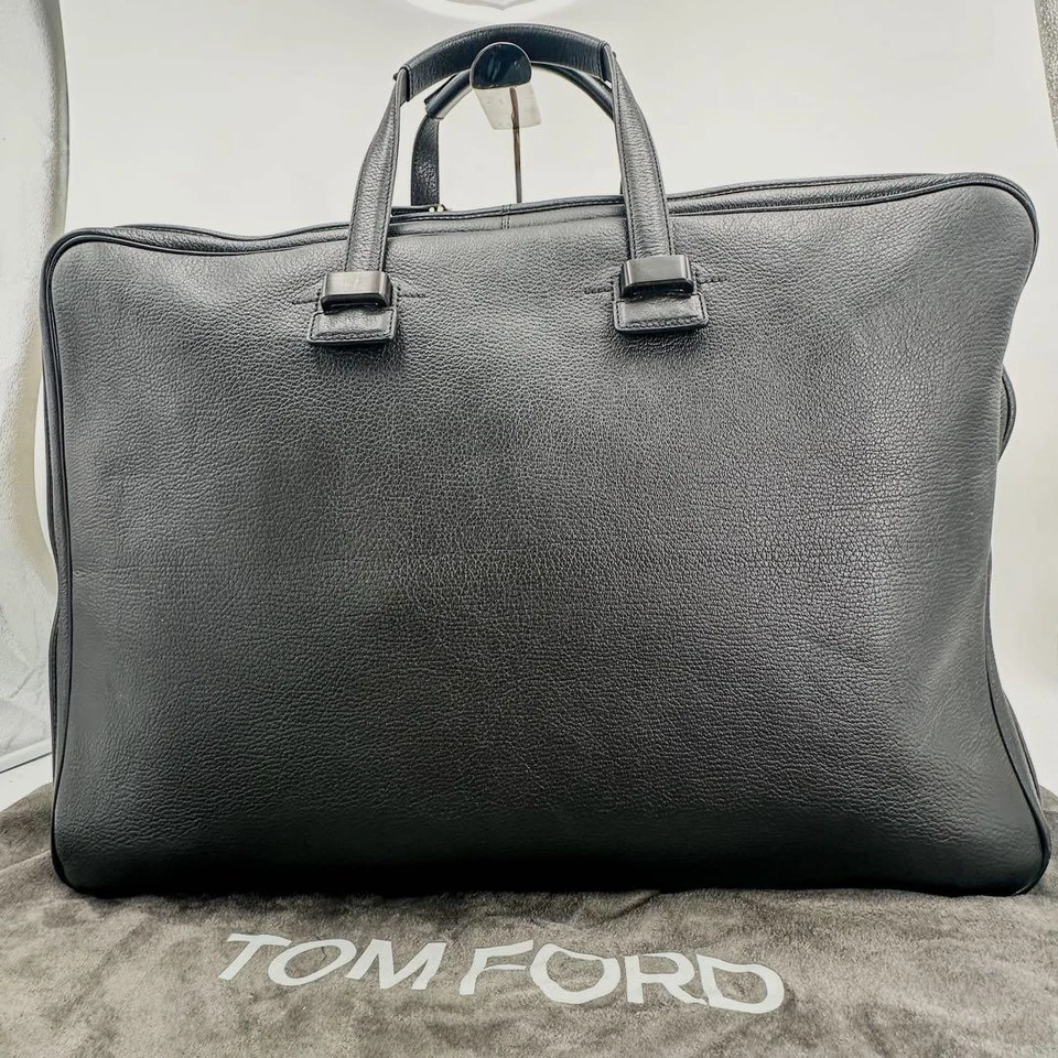 Tom Ford Hombre Bolso de Negocios Maletín Viaje Boston Cuero Negro con Bolsa Antipolvo Foto 2 de 4