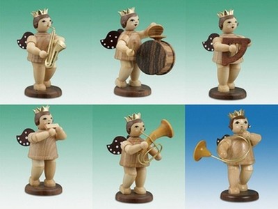 Holzengel Musikengel Engelmusikanten mit Krone Natur Höhe ca 6,5 cm 6-teilig