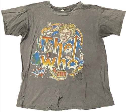 70s THE WHO Live On Tour T Shirt Cotton Bootleg Thrashed 1970s vintage concert t-shirt, vintage, single stitch, B+ condition