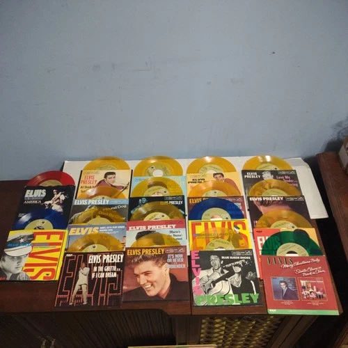 18x lot ELVIS 50TH ANNIVERSARY ELVIS GREATEST HITS 45rpm records GOLD COLOR DISC