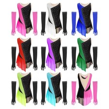 Kids Girls Latin Tassel Costume Jazz Dancewear Glittery Leotard Rumba Salsa