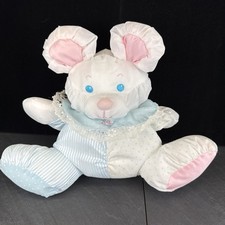 Fisher Price Puffalump White Blue Pink Mouse Rattle 12" Plush Stuffed Baby Toy