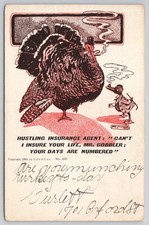 1905 Thanksgiving Turkey Insurance Agent Humorous Vintage Postcard