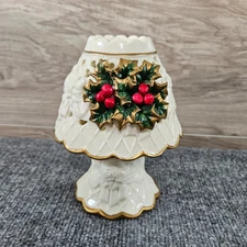 Porcelain Fairy Lamp Diamond Pierced Cutout Floral Candle Holder Gold Trim Shade