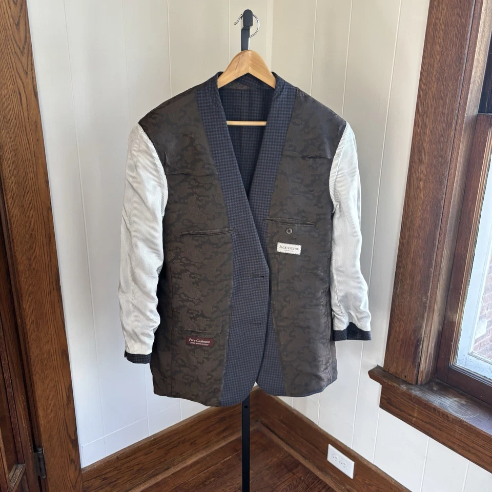 Abrigo deportivo Jack Victor azul marrón guinga a cuadros cachemir para hombre 44R dinero antiguo Foto 4 de 4