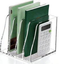 Clear Acrylic File Folder Holder - 4 Vertical Compartments Desk Document Sorter,