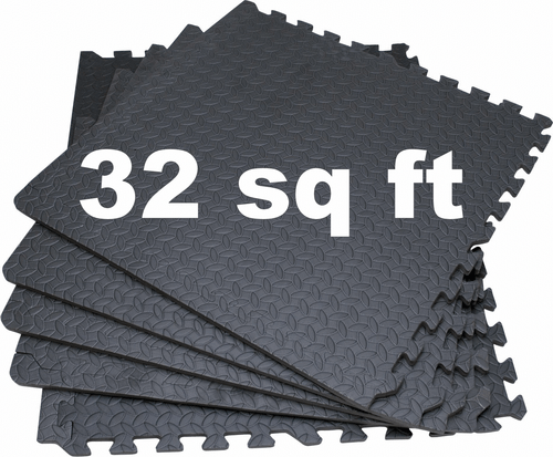32 Sq Ft Cushioned Floor Tiles Flooring Garages Play Area Gyms (Mats)