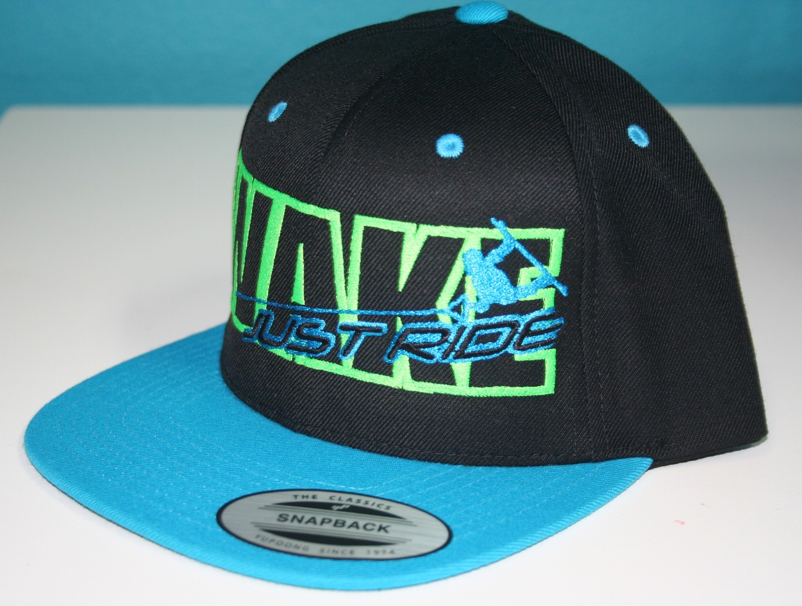 WAKEBOARD HAT JUST RIDE CAP FLAT BILL SNAPBACK TRUCKER TEAL LIME eBay