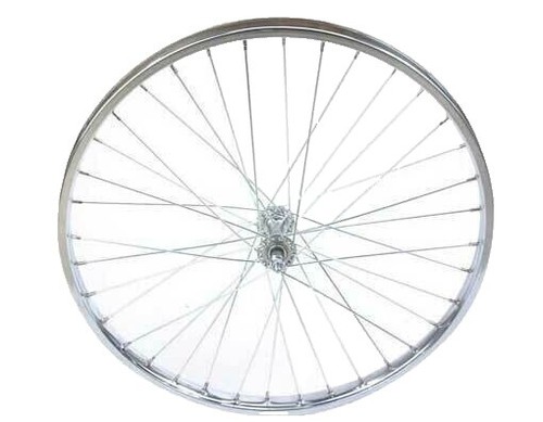 Roue Avant Vélo 26 Pouces - 36 Rayons, Acier, Fixation Boulonnée 3/8, Argent, Jusqu'à 136 Kg