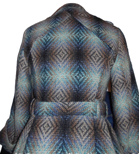 Fab numph blue check wool blend belted retro coat size 8 - Picture 7 of 8