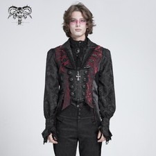 Devil Fashion Men Black Red Gothic Victorian Swallowtail Waistcoat Fit Vest
