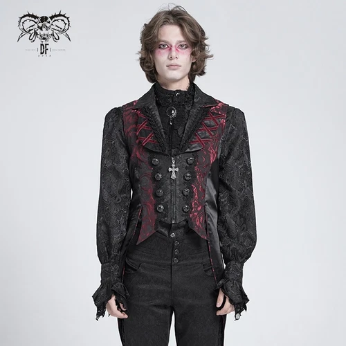 Devil Fashion Men Black Red Retro Gothic Victorian Swallowtail Waistcoat Vest