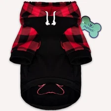 PUPTECK Plaid Dog Hoodie Soft Comfortable with Hat XL
