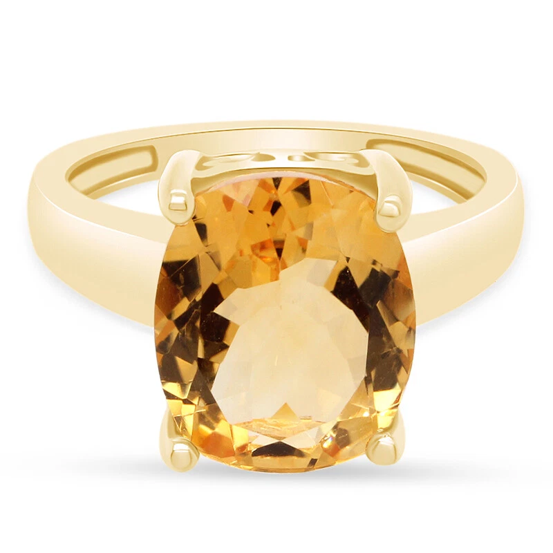 Anillo de compromiso solitario citrino corte cojín chapado en oro amarillo de 14K Foto 2 de 4