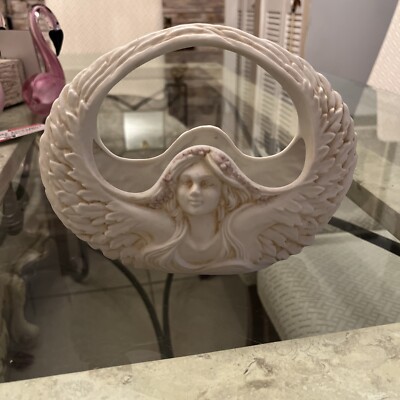 VTG Gorgeous Angel Art Nouveau Planter Basket Fine Porcelain 2-Sided