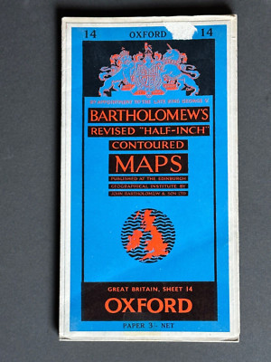 Vintage Bartholomew's Half Inch Paper Map, Sheet 14. Oxford. 1961