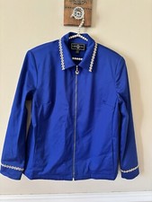 St John Sport Size L Jacket Blazer Blue Sateen Full Zip Embroidered Pockets