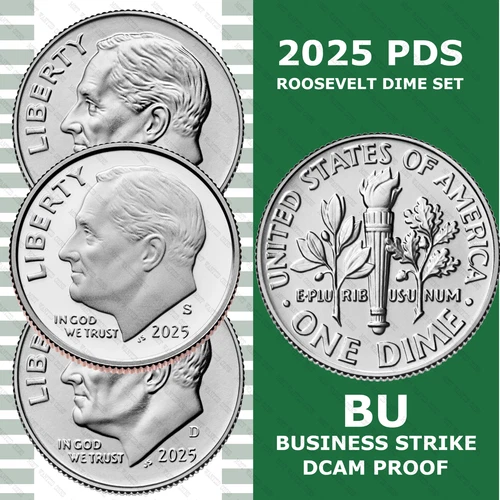 2025-PDS Roosevelt Dime - 3 Coin Set -  BU (P&D)  w/DCAM PROOF (S) - IN STOCK