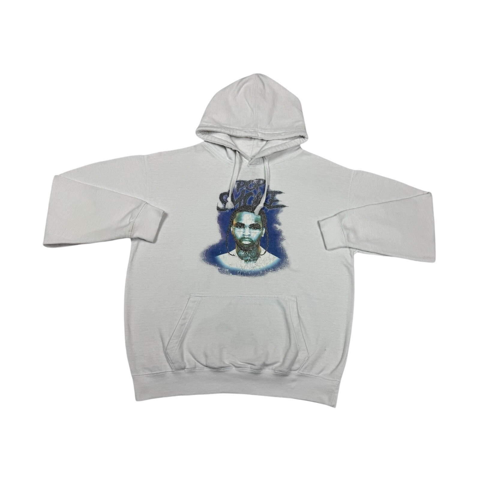 Rare Pop Smoke Mens Size M Distressed Graphic Pullover White Hoodie image 7