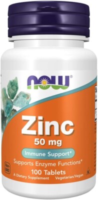 NOW Foods Zinc Gluconate, 50 mg, 100 Tablets