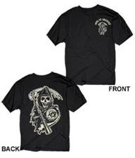 Officially Licensed Sons of Anarchy Two Sided Classic Reaper Logo T-shirt 